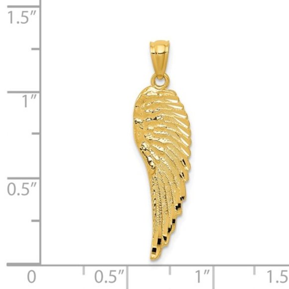 14k Yellow Gold Angel Wing Necklace Charm Pendant - Picture 2 of 4